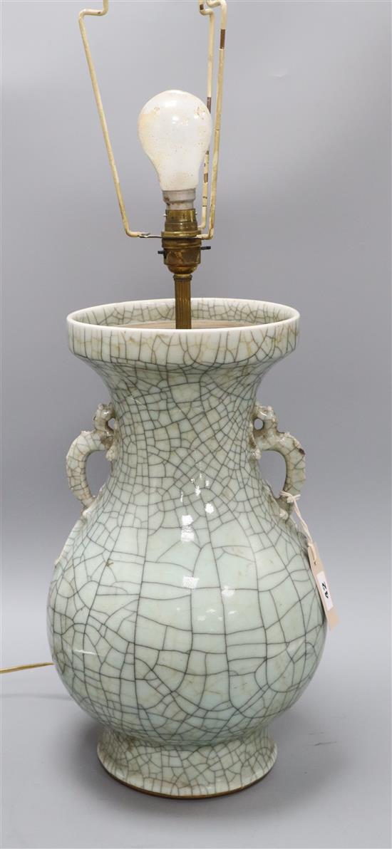 A 19th century Chinese crackle glaze vase converted to a lamp height 39.5cm excl. fittings